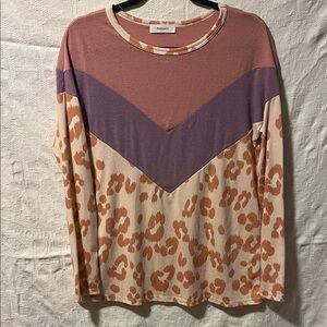 Hailey & Co. Colorblock Leopard Print Top, Size M